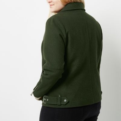 Plus khaki green wool blend aviator coat